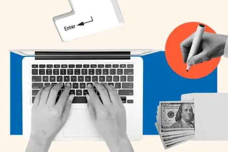 person drafting a website redesign proposal on a laptop