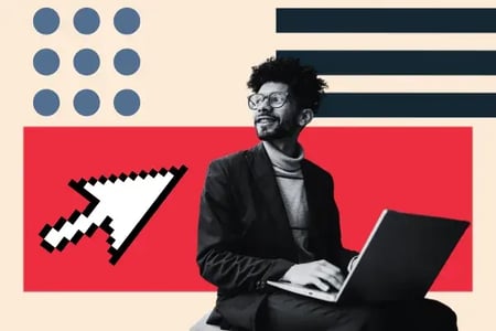 man writing a website design proposal at his laptop