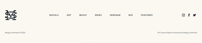 Website footer optimization example from Maggie Stiefvater