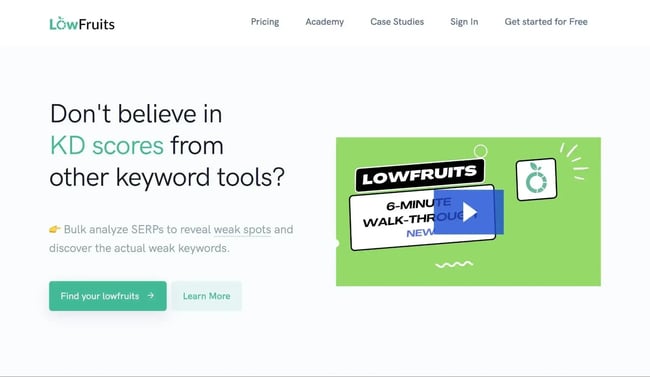 types of website layouts, The LowFruits website hero section