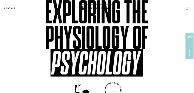 website layout examples, between the ears uses a text-based layout