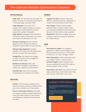 A detailed checklist for optimizing website performance, mobile usability, SEO, and security, featuring sections on page size, responsive images, legible font sizes, and HTTPS secure practices, with colorful highlights and a call-to-action for HubSpot CMS