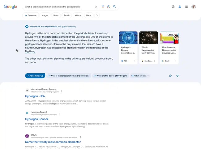 a preview of Google SGE