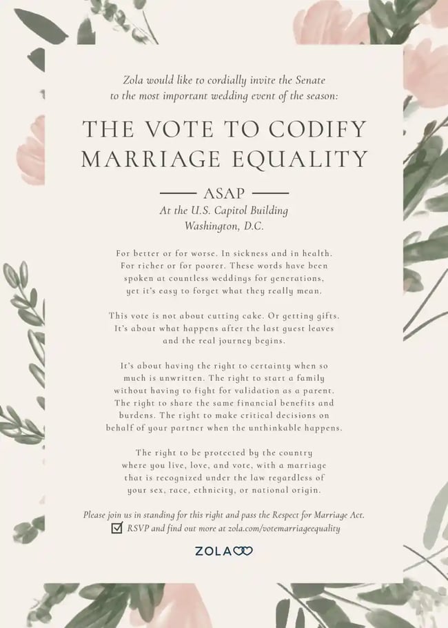what is good customer service, Zolas marriage equality invitation 