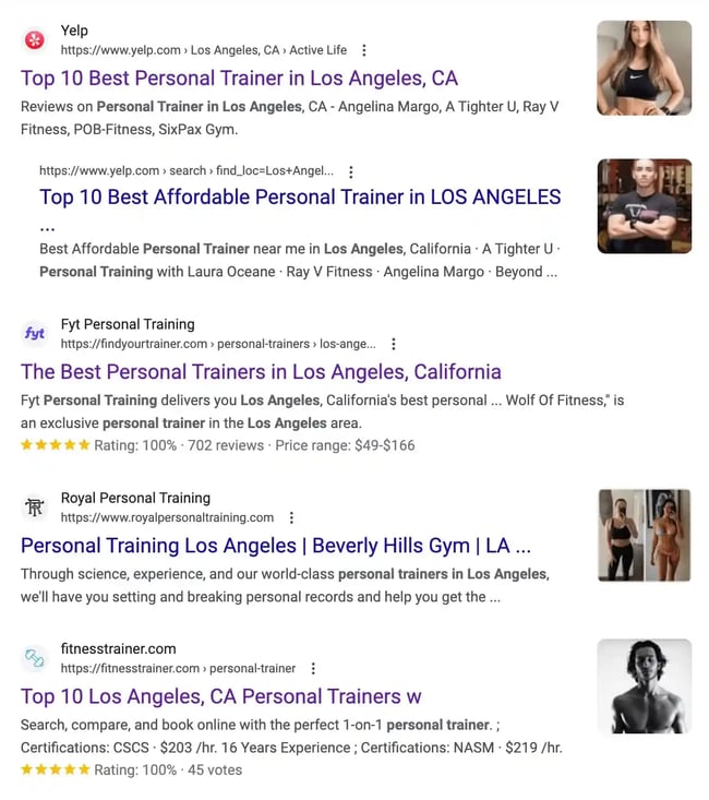 what is referral traffic? top google search results for personal trainer in los angeles