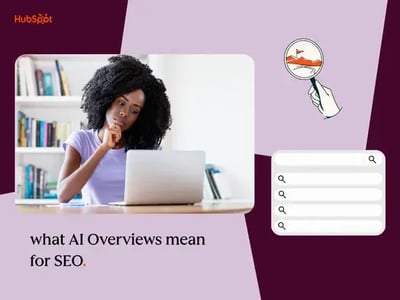 woman searching what ai overviews mean for SEO on laptop