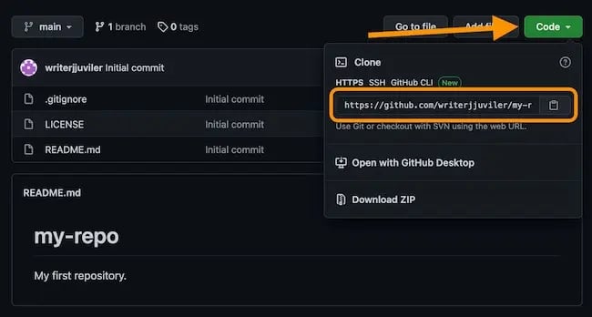 a repository screen in github with the clone repository option open