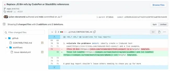 GitHub version control example: Bug fixes