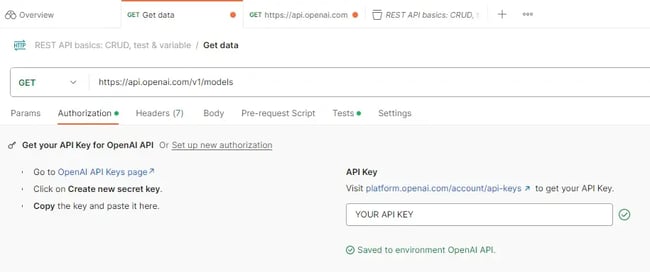 Getting authorization using your API key in Postman