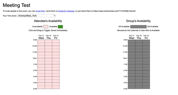 When2meet scheduling survey - meeting host view