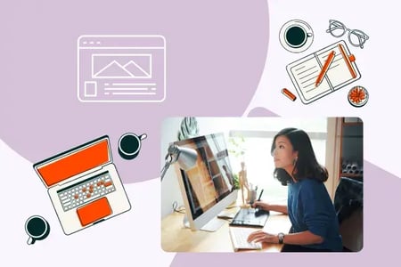 Woman using wireframing tools on her computer