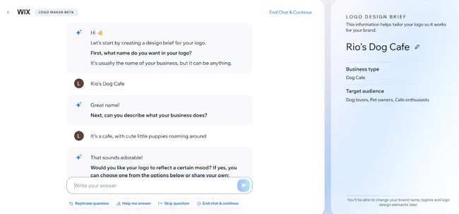 wix chatbot, wix logo maker