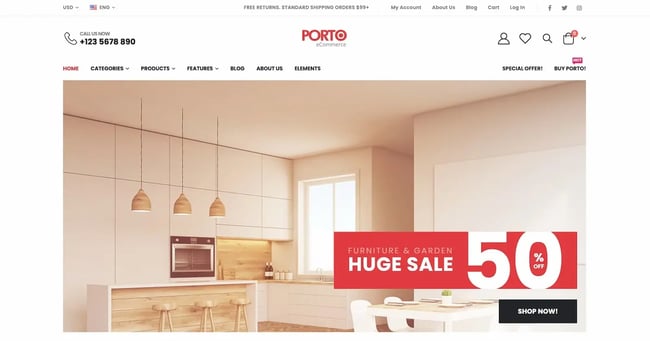 demo page for the wordpress marketplace theme porto