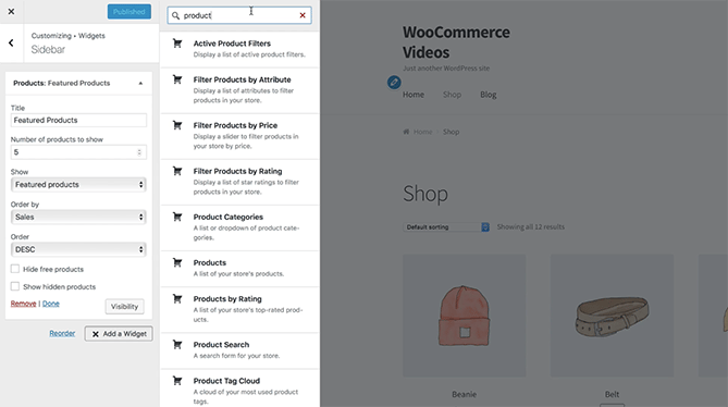 widgets on the woocommerce platform