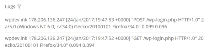 picture of WordPress error logs page