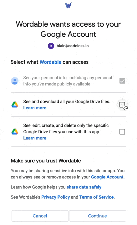 wordable account connect
