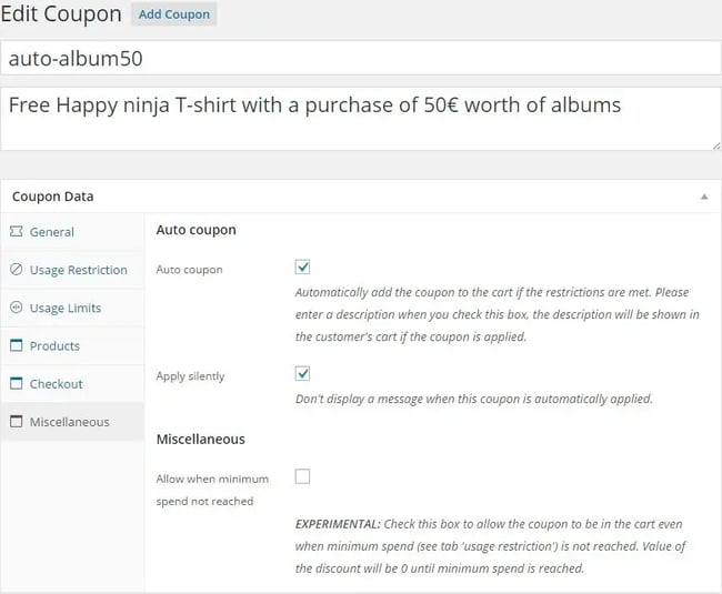 WordPress coupon plugin: Woocommerce Extended Coupon plugin dashboard