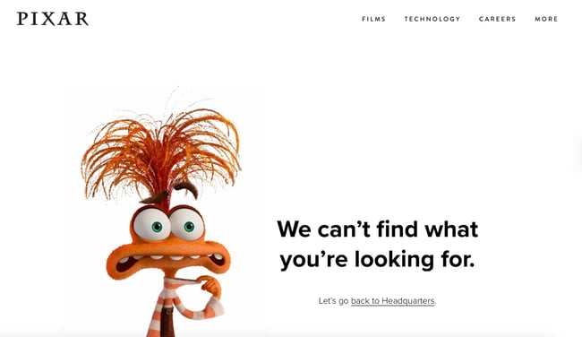 wordpress custom 404 page, pixar 404 error page featuring animated character with brand-consistent design