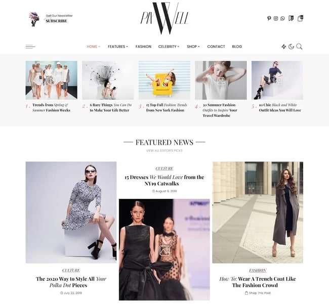 best wordpress fashion themes, pixwell