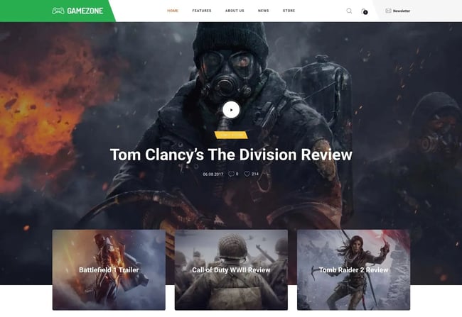 Video game WordPress theme, Gamezone
