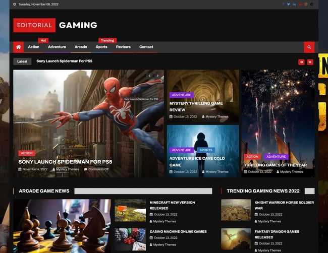 Video game WordPress theme, Editorial Gaming