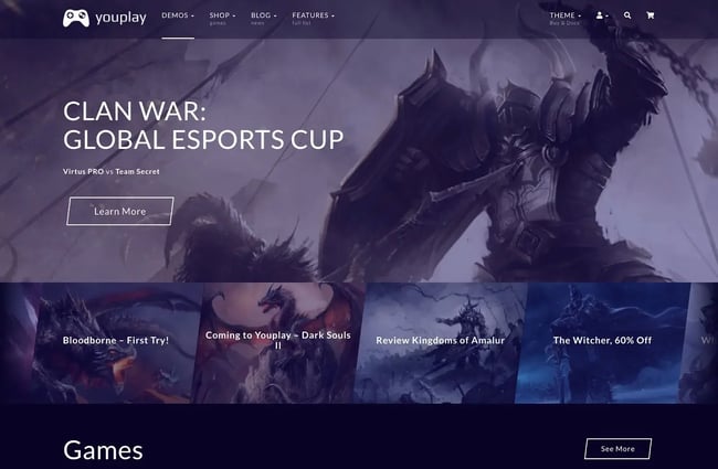 Video game WordPress theme, Youplay