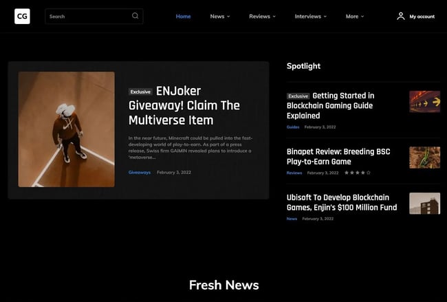 Video game WordPress theme, Newspaper