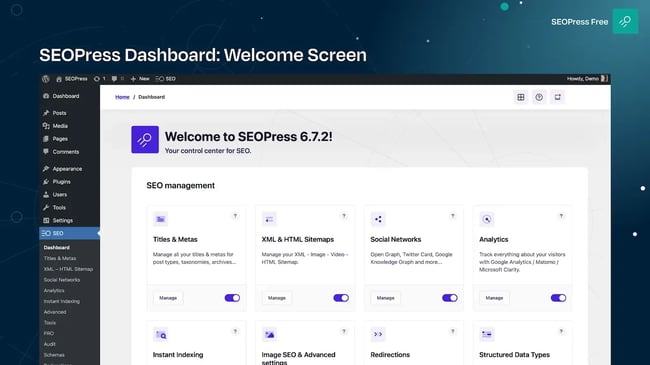 the seopress dashboard