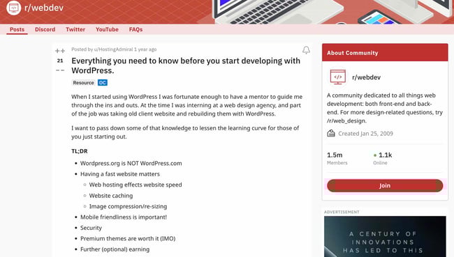 WordPress reddit communities, web development