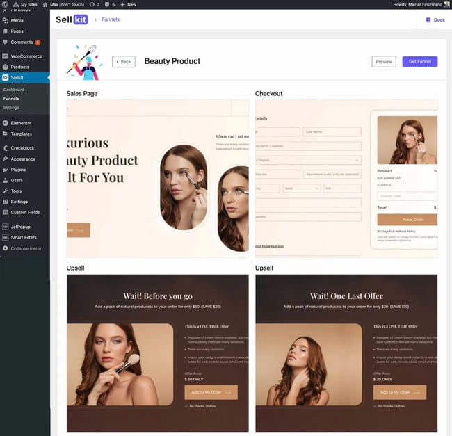 checkout page builder in the wordpress ecommerce plugin sellkit