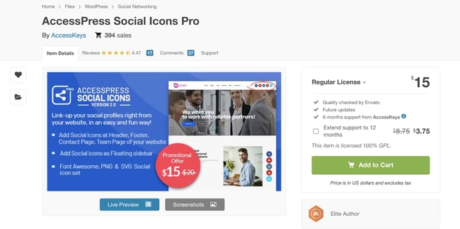 WordPress social sharing plugins: Access Press 