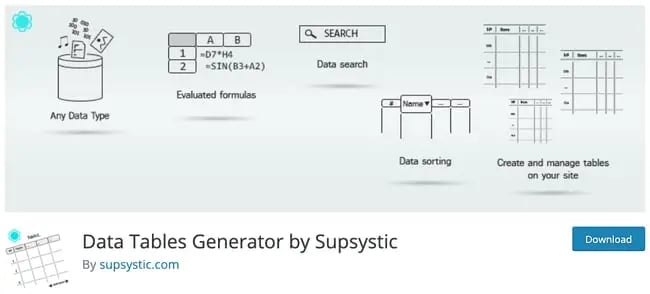 WordPress responsive table plugin product page: data tables generator