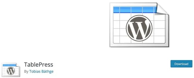 WordPress responsive table plugin product page: TablePress