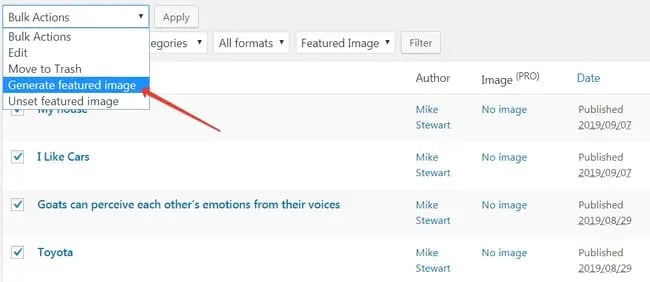 WordPress featured image plugin, Auto Featured Image interface