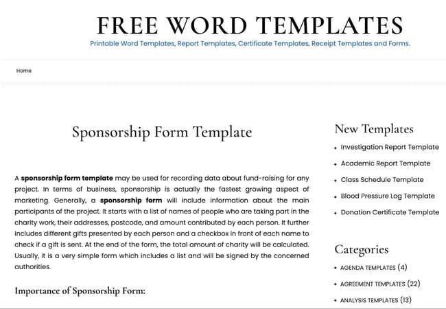 words templates offers free sponsorship form templates for microsoft word