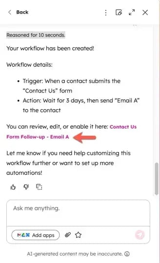 workflow creation using AI in HubSpot