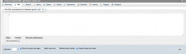 To write a MySQL query, click on the SQL tab in the top menu bar of the phpMyAdmin page