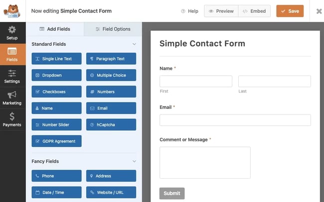 wp forms sample contact form