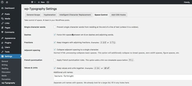 configuring wordpress typography settings via wp-typography plugin