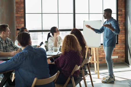 group of people writing a standard operating procedure in an office conference room