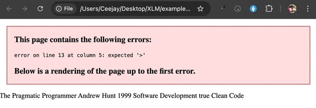 xml file xml file with error on chrome browser