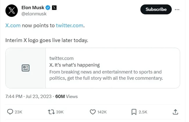Elon Musks announcement about rebranding