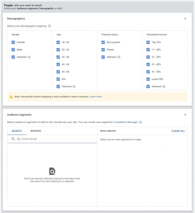 Step 12: Set up demographics and audience segments