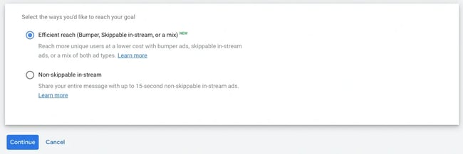 Efficient reach (Bumper, Skippable in-stream, or a mix)