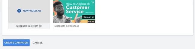YouTube ads create campaign