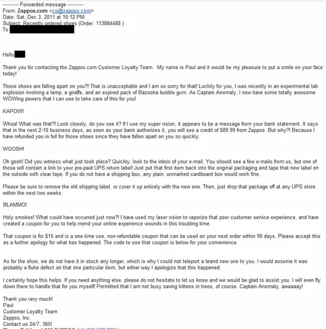 zappos using humor effectively in customer service