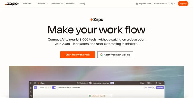 zaps landing page, zapier