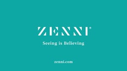 The end of a Zenni Optical TV ad with a Zenni's brand colors and the text "Seeing is believing"