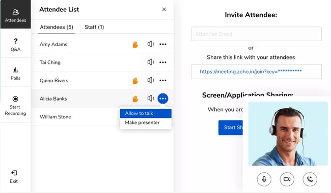Zoho meeting attendee list dashboard
