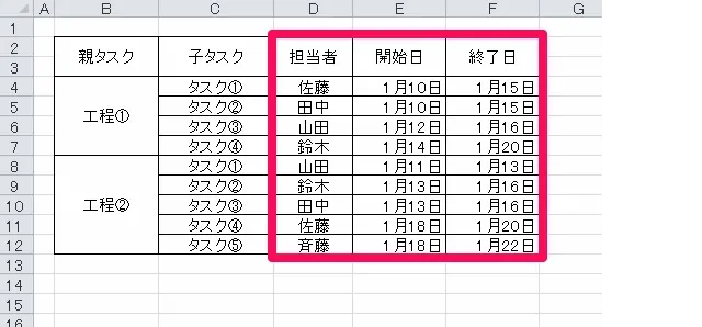 エクセル 進捗管理3